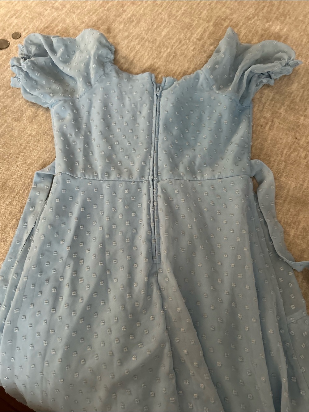 Three Hearts Light Blue Swiss Dot Puff Sleeve Dress
